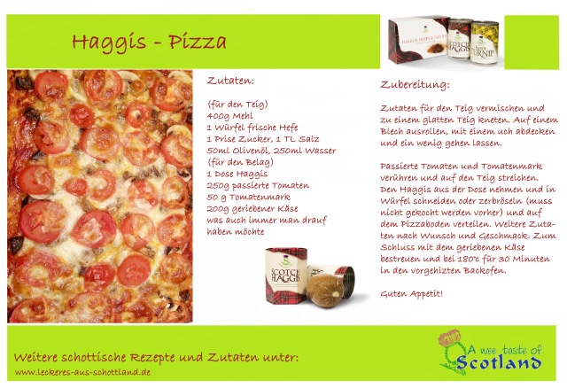 Rezept für Haggis Pizza zum Abspeichern oder Ausdrucken.